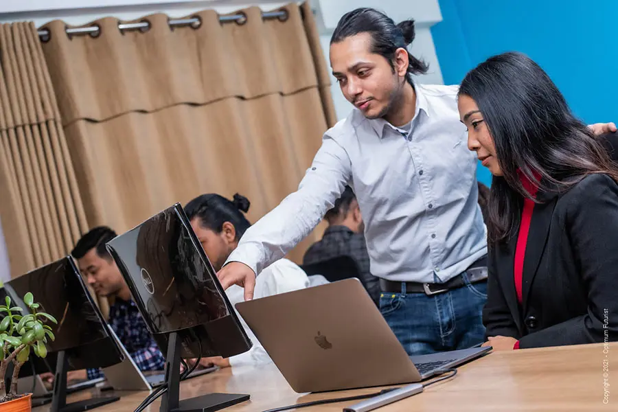 employees working on laptop